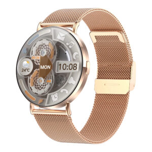 KM88 Ultra-Thin Women's Smartwatch - 1.32" AMOLED Always-On Display, Bluetooth Call, IP67 Waterproof, Gold Steel